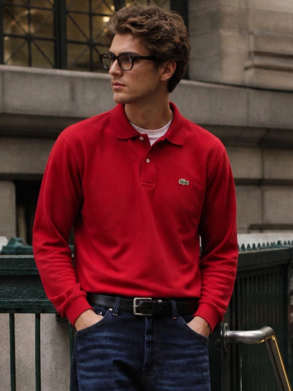Vintage Lacoste Red Long Sleeve Polo Shirt Mens Medium FR 4 Classic Logo Y2K